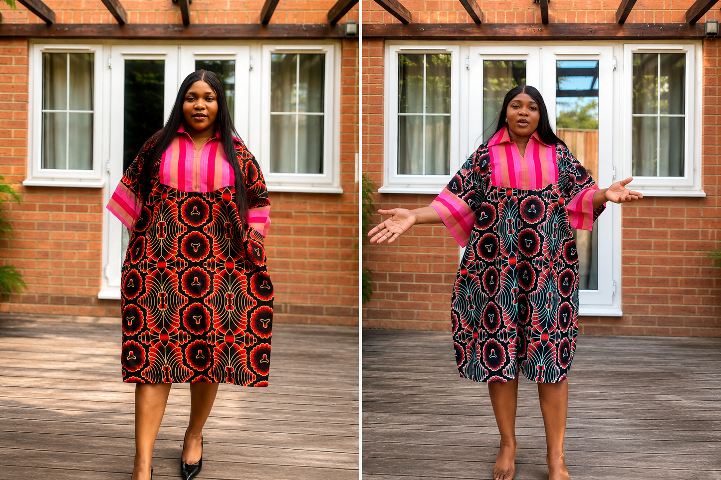 Pink Collar African Print Midi Kaftan Dress