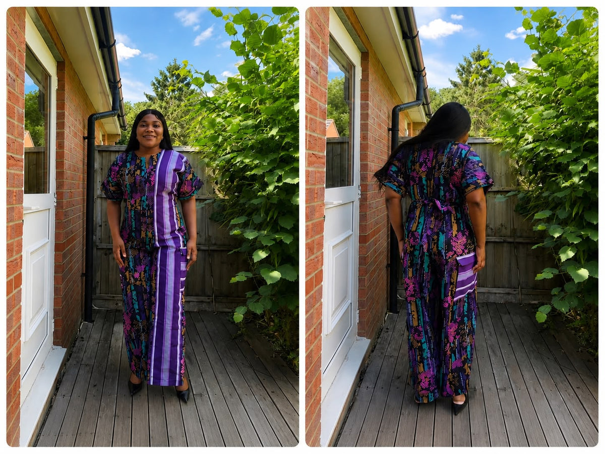Amara Two-Tone ankara aso oke Maxi jumpsuit