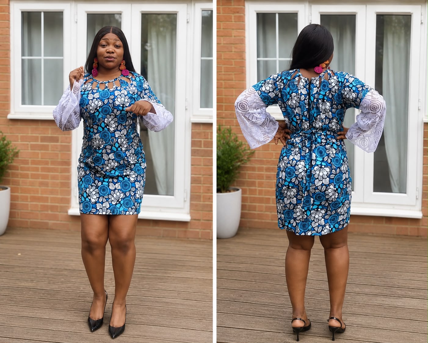Blue Bloom Lace Sleeve Mini Dress