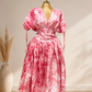 Pink & White Marbled Puff-Sleeve Maxi Dress