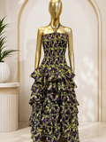 Purple & Lime Tiered Ruffle Ankara Maxi Dress