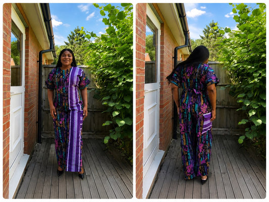 Amara Two-Tone African ankara and as oke Maxi jumpsuit