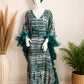 Emerald Elegance African Bubu with Organza ruffle sleeves and matching cap