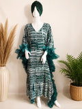 Emerald Elegance African Bubu with Organza ruffle sleeves and matching cap