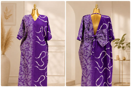 Purple Ankara Bubu with butterfly design at the back